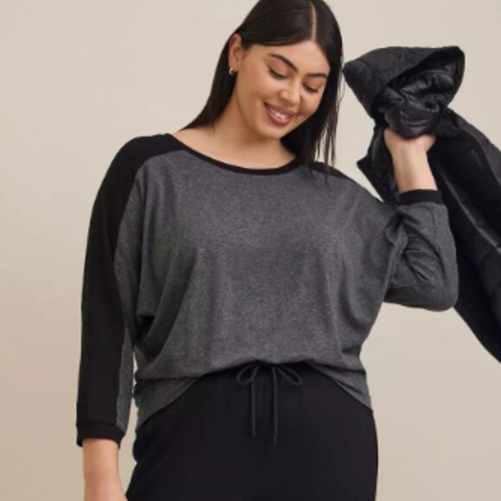 Torrid Super Soft Charcoal and Black Raglan Sleeve Top